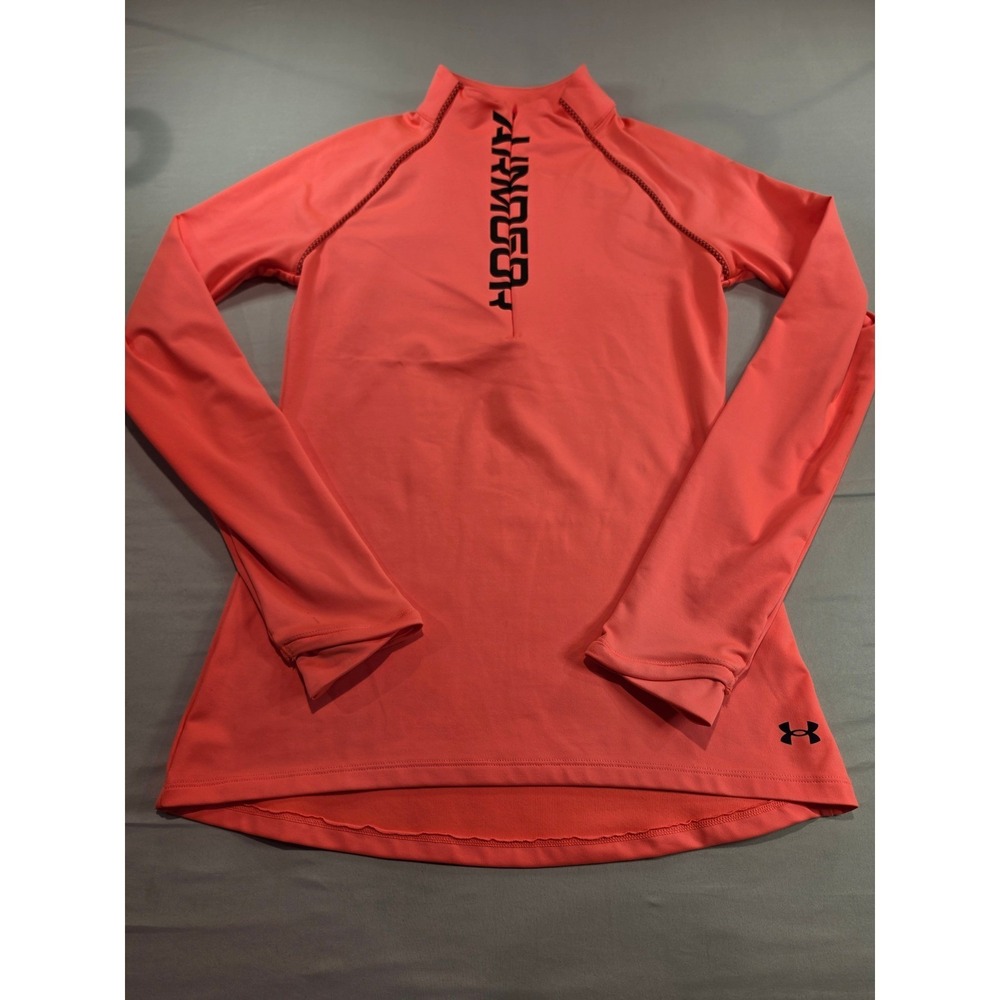 Under Armour ColdGear Women XS Coral Pink 1/4 Zip Long Sleeve Thumbhole Top